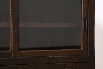 アンティーク家具　引き出し付き　木味が魅力の鉄脚リビングボード(ガラス戸棚、収納棚、キャビネット)(R-043508)