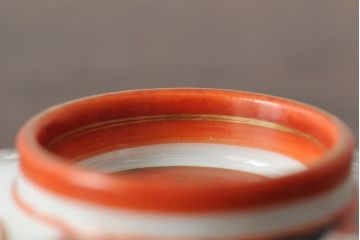 アンティーク雑貨　明治期　九谷焼赤絵蓋茶碗3客(和食器)(R-043515)