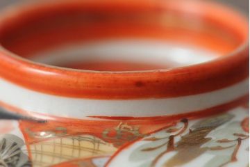 アンティーク雑貨　明治期　九谷焼赤絵蓋茶碗3客(和食器)(R-043515)