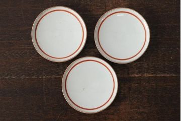 アンティーク雑貨　明治期　九谷焼赤絵蓋茶碗3客(和食器)(R-043515)