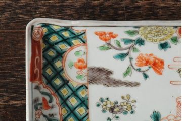 アンティーク雑貨　江戸期　古伊万里　色絵染付櫛高台角皿5枚(鍋島長皿、和食器)(R-043516)