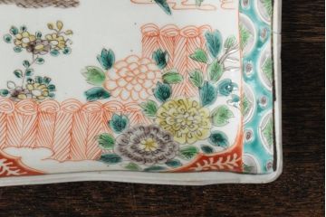 アンティーク雑貨　江戸期　古伊万里　色絵染付櫛高台角皿5枚(鍋島長皿、和食器)(R-043516)