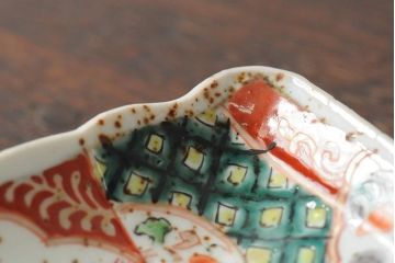 アンティーク雑貨　江戸期　古伊万里　色絵染付櫛高台角皿5枚(鍋島長皿、和食器)(R-043516)
