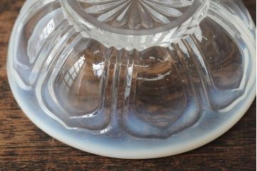 レトロ雑貨　昭和中期　乳白縁がかわいらしいプレスガラスの鉢2個(深皿、和食器)(R-043517)