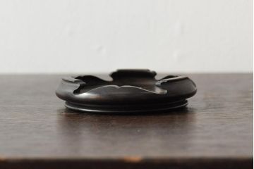 アンティーク雑貨　大正昭和初期　花に富士山図　銀象嵌彫金花瓶(菅原作蔵、花器、フラワーベース)(R-043519)