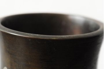 アンティーク雑貨　大正昭和初期　花に富士山図　銀象嵌彫金花瓶(菅原作蔵、花器、フラワーベース)(R-043519)