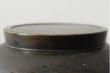 アンティーク雑貨　大正昭和初期　花に富士山図　銀象嵌彫金花瓶(菅原作蔵、花器、フラワーベース)(R-043519)
