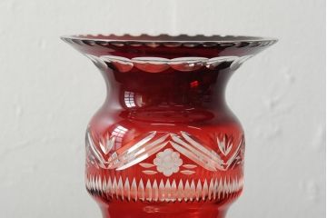 ヨーロッパアンティーク　カットガラス　切子　銀(シルバー)?　フラワーベース(花瓶、花器、ボヘミアガラス?)(R-043523)