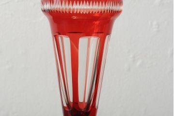 ヨーロッパアンティーク　カットガラス　切子　銀(シルバー)?　フラワーベース(花瓶、花器、ボヘミアガラス?)(R-043523)