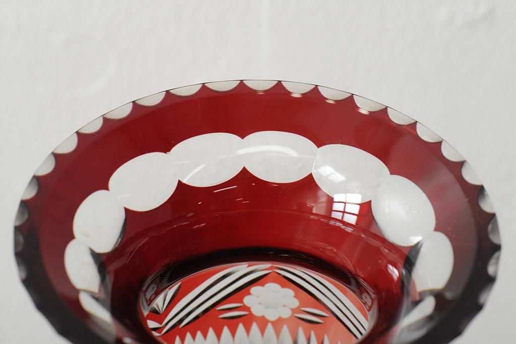 ヨーロッパアンティーク　カットガラス　切子　銀(シルバー)?　フラワーベース(花瓶、花器、ボヘミアガラス?)(R-043523)