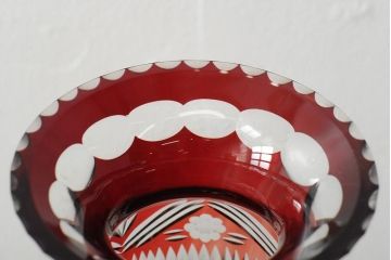 ヨーロッパアンティーク　カットガラス　切子　銀(シルバー)?　フラワーベース(花瓶、花器、ボヘミアガラス?)(R-043523)