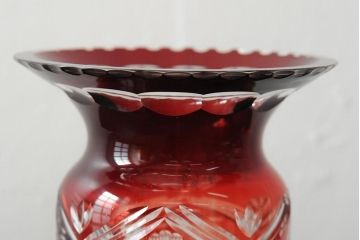 ヨーロッパアンティーク　カットガラス　切子　銀(シルバー)?　フラワーベース(花瓶、花器、ボヘミアガラス?)(R-043523)