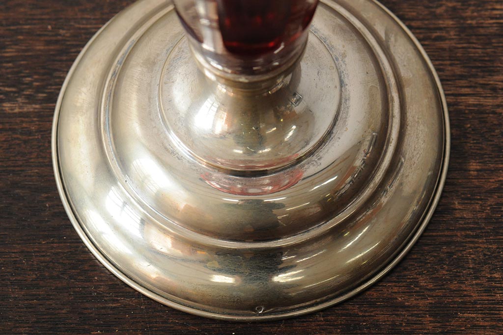 ヨーロッパアンティーク　カットガラス　切子　銀(シルバー)?　フラワーベース(花瓶、花器、ボヘミアガラス?)(R-043523)