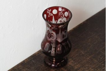 Egermann(エーゲルマン)　チェコスロバキア製　ボヘミアガラス　花瓶(ボヘミアグラス、ボヘミアンガラス)(R-043524)