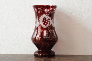 Egermann(エーゲルマン)　チェコスロバキア製　ボヘミアガラス　花瓶(ボヘミアグラス、ボヘミアンガラス)(R-043524)