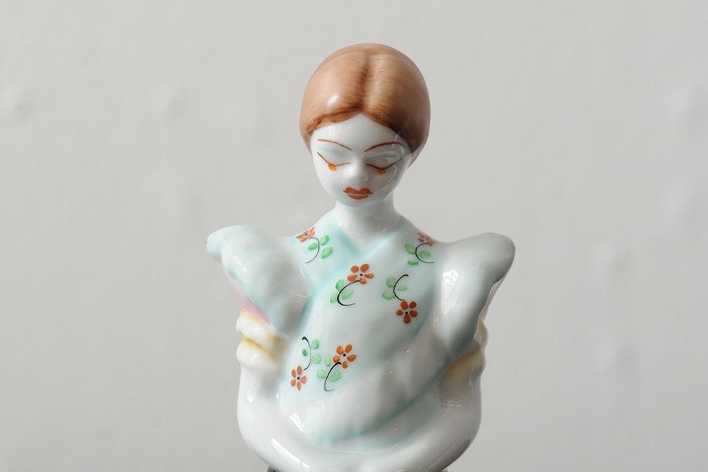 ハンガリー　HOLLOHAZA(ホロハーザ)　少女とカモメの陶器人形2個セット(オブジェ、置き物)(R-043541)