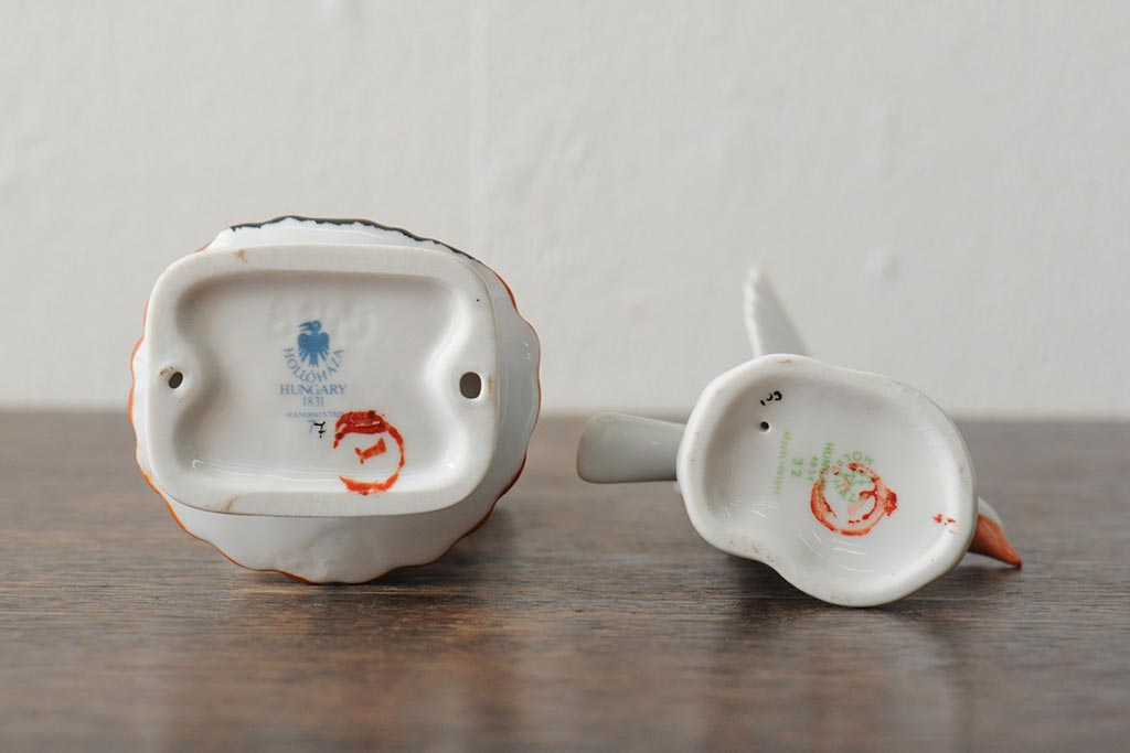 ハンガリー　HOLLOHAZA(ホロハーザ)　少女とカモメの陶器人形2個セット(オブジェ、置き物)(R-043541)