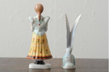 ハンガリー　HOLLOHAZA(ホロハーザ)　少女とカモメの陶器人形2個セット(オブジェ、置き物)(R-043541)