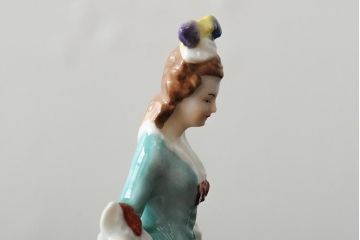 ドイツ　Sitzendorfer Porzellanmanufaktur(?)　花と少女/ウィーン　AUGARTEN(アウガルテン?)　貴婦人(フィギュリン、陶器人形、置き物、2点セット)(R-043542)