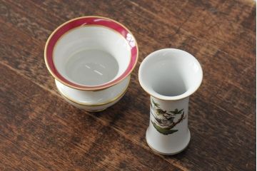 ハンガリー　HEREND(ヘレンド)　RO　ロスチャイルドバードと赤いラインが美しい花瓶2個セット(フラワーベース、西洋陶磁器)(R-043546)