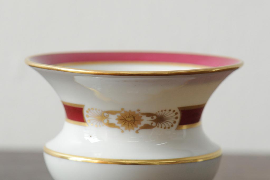 ハンガリー　HEREND(ヘレンド)　RO　ロスチャイルドバードと赤いラインが美しい花瓶2個セット(フラワーベース、西洋陶磁器)(R-043546)