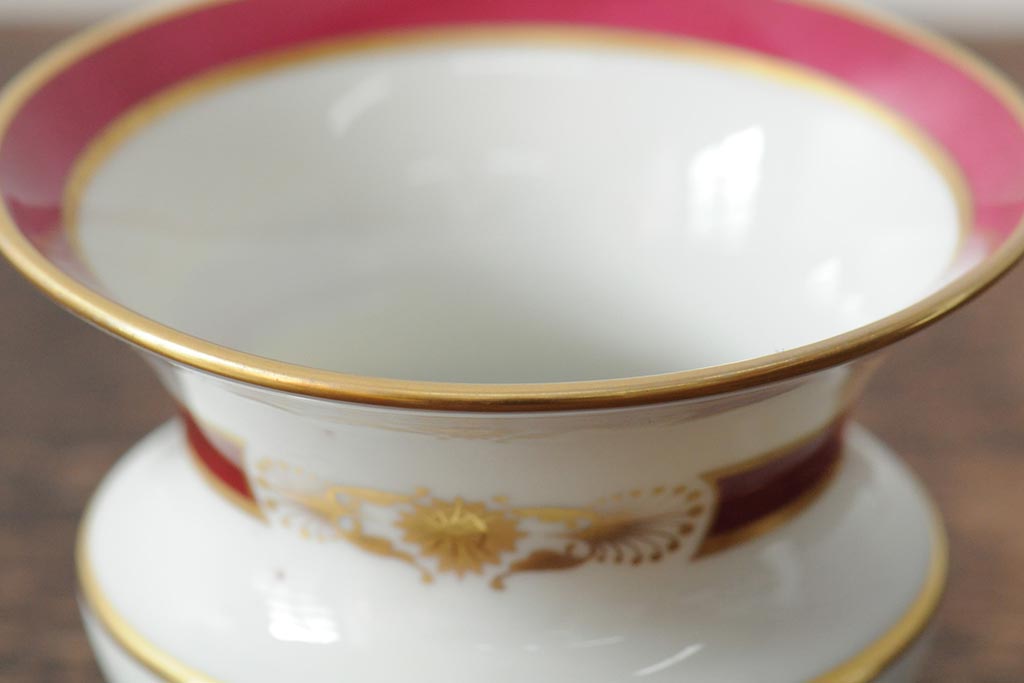 ハンガリー　HEREND(ヘレンド)　RO　ロスチャイルドバードと赤いラインが美しい花瓶2個セット(フラワーベース、西洋陶磁器)(R-043546)