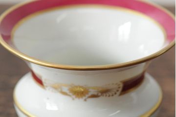 ハンガリー　HEREND(ヘレンド)　RO　ロスチャイルドバードと赤いラインが美しい花瓶2個セット(フラワーベース、西洋陶磁器)(R-043546)