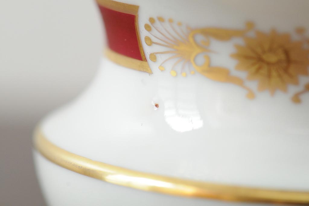 ハンガリー　HEREND(ヘレンド)　RO　ロスチャイルドバードと赤いラインが美しい花瓶2個セット(フラワーベース、西洋陶磁器)(R-043546)