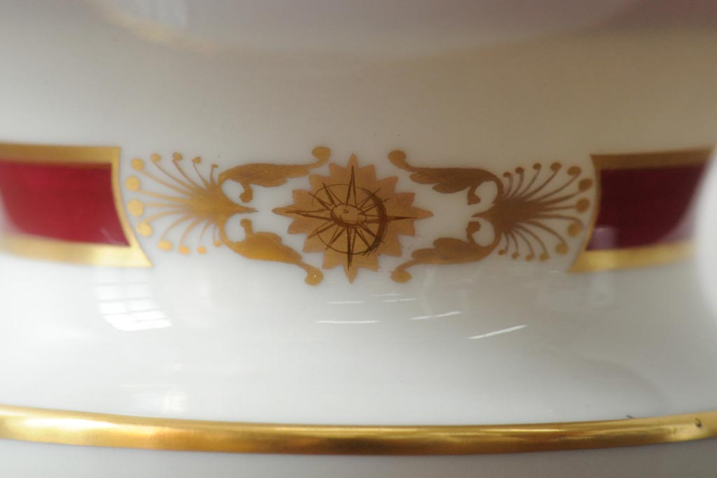 ハンガリー　HEREND(ヘレンド)　RO　ロスチャイルドバードと赤いラインが美しい花瓶2個セット(フラワーベース、西洋陶磁器)(R-043546)