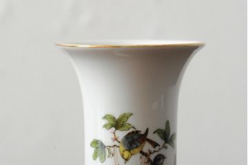 ハンガリー　HEREND(ヘレンド)　RO　ロスチャイルドバードと赤いラインが美しい花瓶2個セット(フラワーベース、西洋陶磁器)(R-043546)