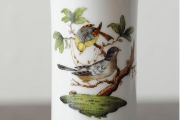 ハンガリー　HEREND(ヘレンド)　RO　ロスチャイルドバードと赤いラインが美しい花瓶2個セット(フラワーベース、西洋陶磁器)(R-043546)