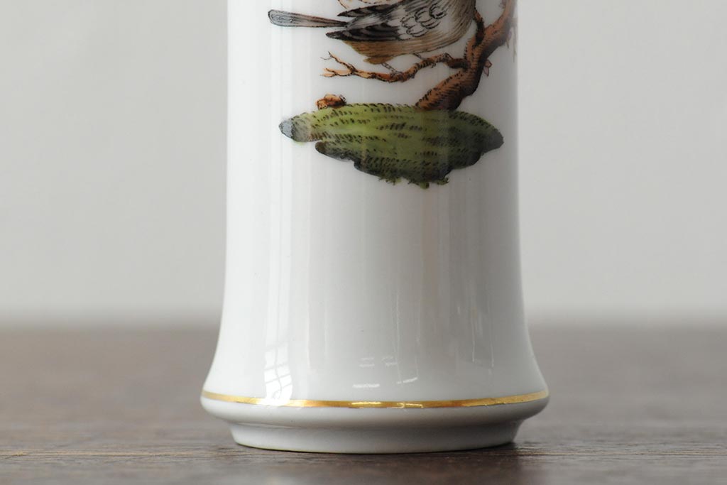 ハンガリー　HEREND(ヘレンド)　RO　ロスチャイルドバードと赤いラインが美しい花瓶2個セット(フラワーベース、西洋陶磁器)(R-043546)