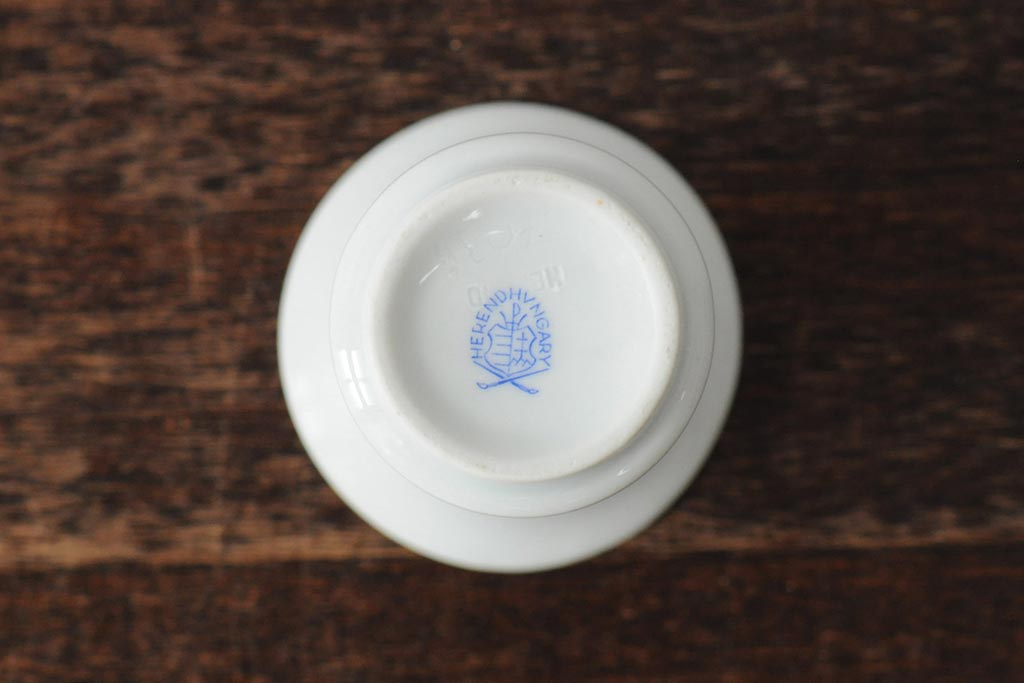 ハンガリー　HEREND(ヘレンド)　RO　ロスチャイルドバードと赤いラインが美しい花瓶2個セット(フラワーベース、西洋陶磁器)(R-043546)