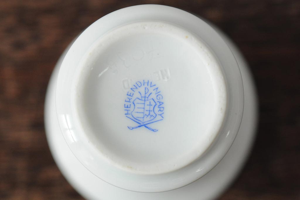 ハンガリー　HEREND(ヘレンド)　RO　ロスチャイルドバードと赤いラインが美しい花瓶2個セット(フラワーベース、西洋陶磁器)(R-043546)