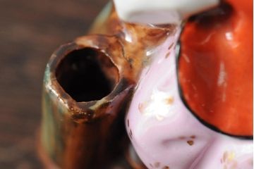 アンティーク雑貨　民族衣装　マジシャン　人物　陶器の置物3点セット(オブジェ、ペン立て、小物入れ、ディスプレイ雑貨)(R-043550)