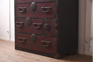 アンティーク家具　大正昭和初期　前面ケヤキ材　素敵な味わいのある松本箪笥(衣装箪笥、チェスト)(R-043551)
