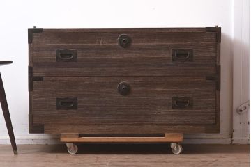 和製アンティーク　昭和初期　桐材　モダンな雰囲気の箪笥ローボード(引き出し、和タンス、ローチェスト、桐箪笥、桐たんす)(R-043552)