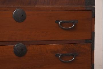 アンティーク家具　和製　大正昭和初期　前面ヒノキ材　味わい深い趣漂う重ね箪笥(和箪笥、衣装箪笥)(R-043558)