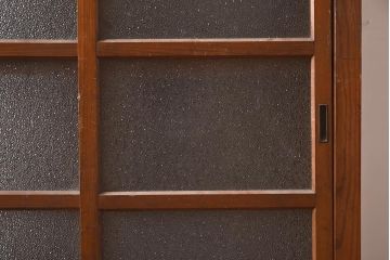 アンティーク家具　和製アンティーク　大正昭和初期　ヒノキ材　ダイヤガラスがレトロ!両面引き戸のガラス戸棚(収納棚、キャビネット)(R-043560)
