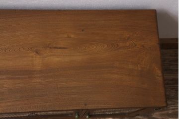 ビンテージ家具　栓材製　引き出し付き　モールガラス　小さいレトロなガラス戸棚(収納棚)(R-043568)