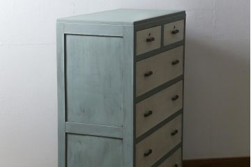 レトロ家具　フレンチカラーがかわいらしいペイントチェスト(引き出し、タンス)(R-043571)