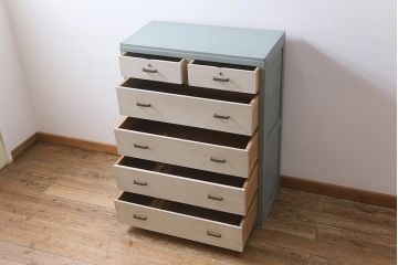 レトロ家具　フレンチカラーがかわいらしいペイントチェスト(引き出し、タンス)(R-043571)