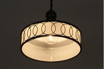 アンティーク照明　和製アンティーク　昭和初期　セルロイド　重なり合う丸のデザインが目を引く吊り下げ照明(シェード、天井照明、電笠)(R-043585)