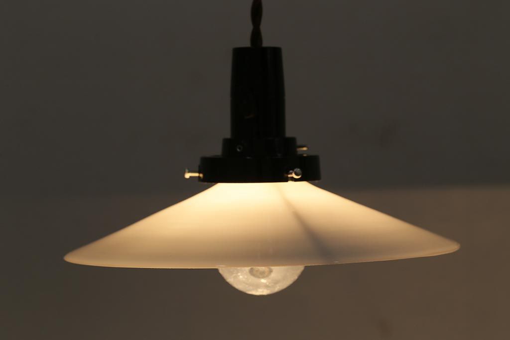 アンティーク照明　戦前　和製アンティーク　レトロな佇まいが趣き溢れる平笠ペンダントライト(天井照明、吊り下げ照明、電笠)(R-043587)