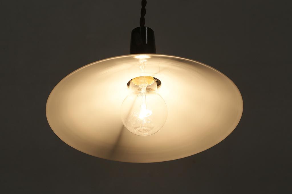 アンティーク照明　戦前　和製アンティーク　レトロな佇まいが趣き溢れる平笠ペンダントライト(天井照明、吊り下げ照明、電笠)(R-043587)