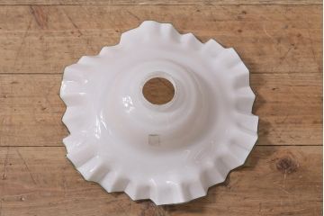 アンティーク照明　昭和初期　おたるガラス　緑縁　フリルシェードの天井照明(北一硝子?ランプシェード、電笠、花笠)(R-043588)