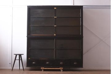 アンティーク家具　和製アンティーク　大正昭和初期　引き出し付の重ねガラス戸棚(キャビネット、収納棚)(R-043598)