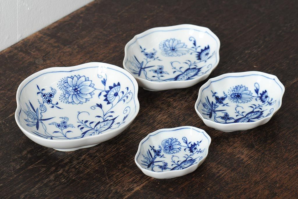 中古　MEISSEN(マイセン)　ブルーオニオン　ディッシュ4点セット(プレート、小皿、洋食器)(R-043610)