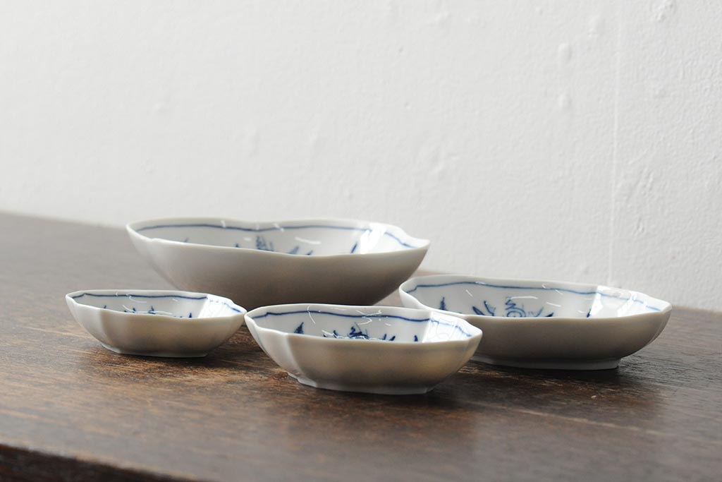 中古　MEISSEN(マイセン)　ブルーオニオン　ディッシュ4点セット(プレート、小皿、洋食器)(R-043610)