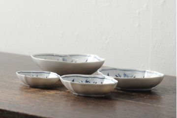 中古　MEISSEN(マイセン)　ブルーオニオン　ディッシュ4点セット(プレート、小皿、洋食器)(R-043610)